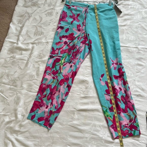 Natori Womens Pants Small Blue Pink Floral Preppy Tapered Silhouette Casual Chic - Picture 12 of 16